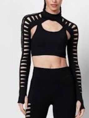 Koral x David Koma Black Cutout Long-Sleeve Crop Top - Women